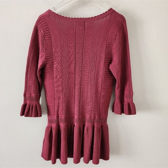 TORN BY RONNY KOBO | knit peplum top sweater burgundy red sz M - Picture 3 of 6